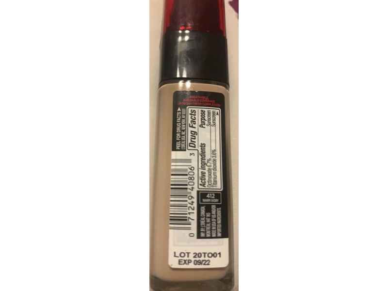 L'oreal Paris Infallible Foundation, 412 Warm Ivory, SPF 25, 1 fl oz/30 mL