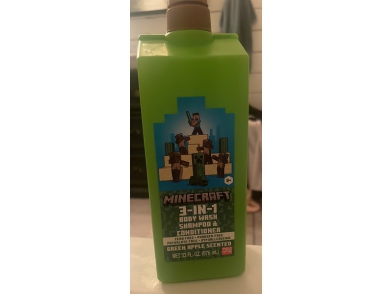 Minecraft 3-In-1 Body Wash Shampoo & Conditioner, Green Apple Scented, 33 fl oz/976 mL