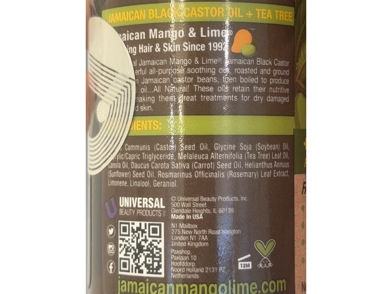 Jamaican Mango & Lime Black Castor Oil, Tea Tree Oil, 4 fl oz/118 mL