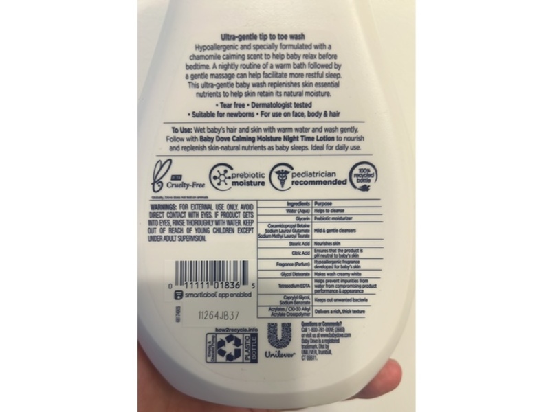 Baby Dove Sensitive Skin Care Night Time Wash, Calming Moisture, 20 fl oz/591 mL