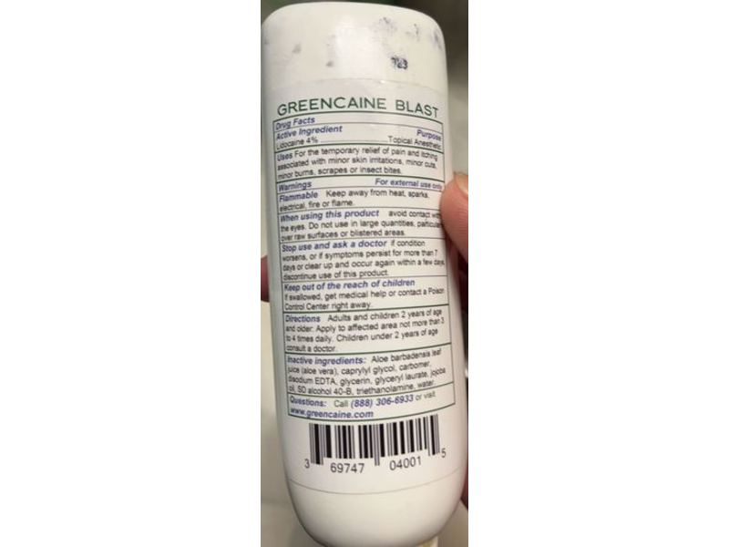 Greencaine Blast Lidocaine 4 % Topical Anesthetic Gel, 4 oz/113 g