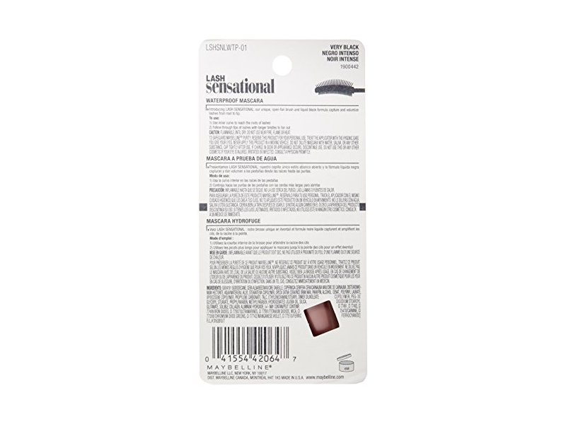 Maybelline New York Lash Sensational Mascara, Waterproof Very Black, 0.3 Fluid Ounce