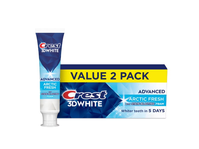 Crest 3D White Advanced Teeth Whitening Toothpaste, Arctic Fresh, 3.3 oz/93 g, Pack Of 2