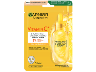 Garnier Skin Active Brightening + Glow Boosting Serum face Mask, Vitamin C, 28 g