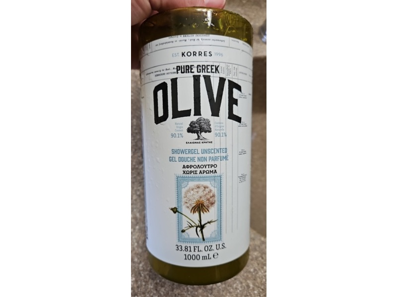 Korres Pure Greek Olive Showergel, Unscented, 33.81 fl oz/1000 mL