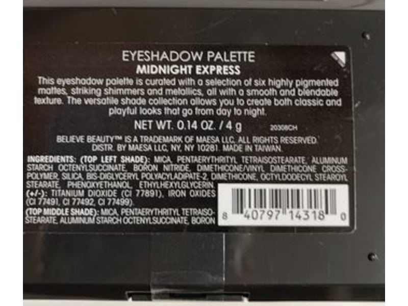 Believe Beauty Eyeshadow Palette, Midnight Express, 0.14 oz/4 g