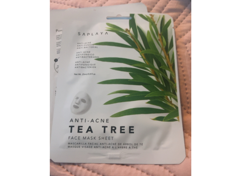 Saplaya Anti-Acne Face Mask Sheet, Tea Tree, 0.8 fl oz/25 mL
