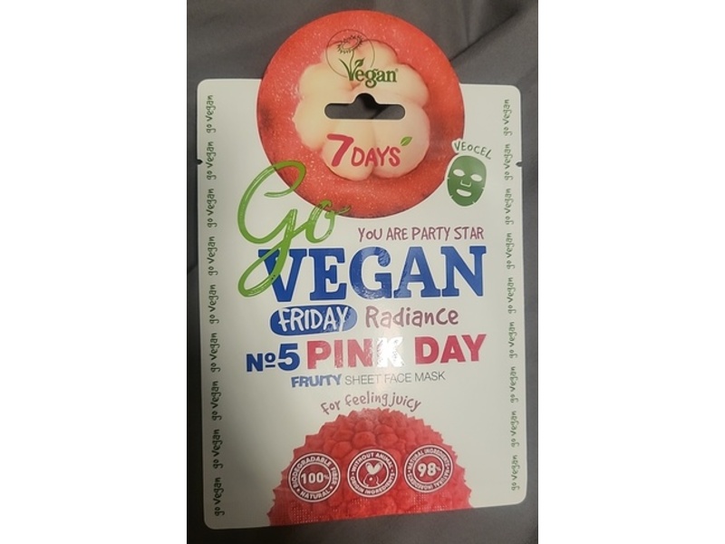 7 Days Go Vegan Pink Day Sheet Face Mask, 0.89 oz/25 g