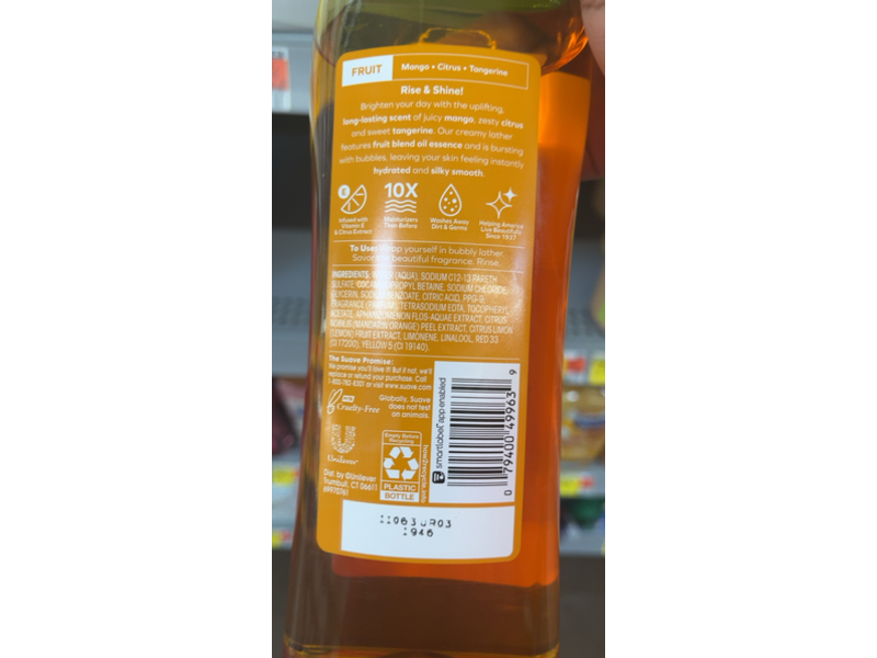 Suave Essentials Gentle Body Wash, Mango & Citrus, 18 fl oz/532 mL