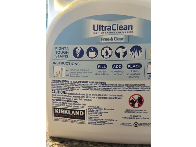 Kirkland Signature Ultraclean Premium Laundry Detergent, Free & Clear, 194 fl oz/5.73 L, 146 Loads