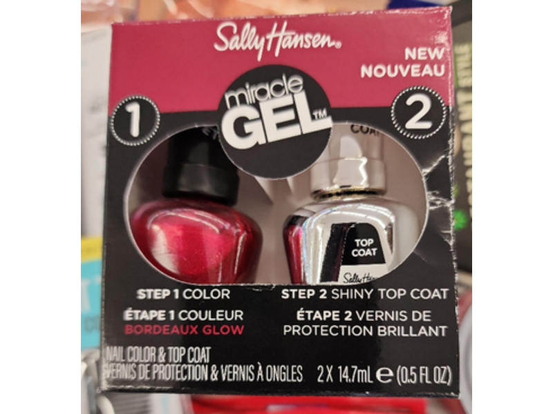 Sally Hansen Miracle Gel Nail Color & Top Coat Kit, Bordeaux Glow, 0.5 fl oz/14.7 mL