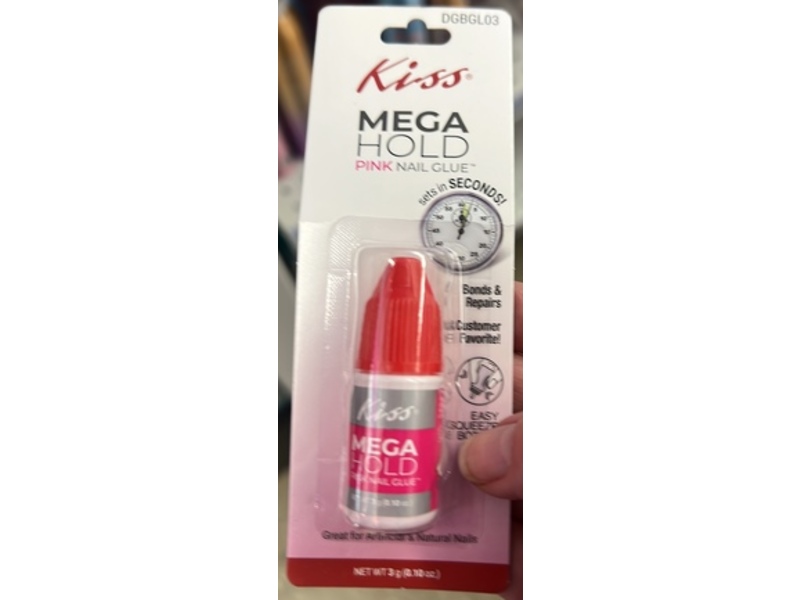 Kiss Mega Hold Nail Glue, Pink, 0.1 oz/3 g