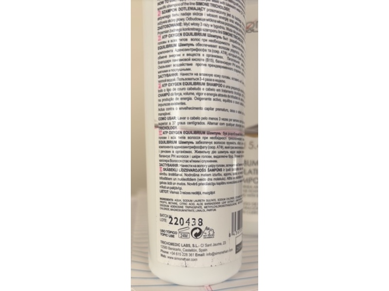 Simone Trichology ATP Oxygen Equilibrium Shampoo, pH 5.4