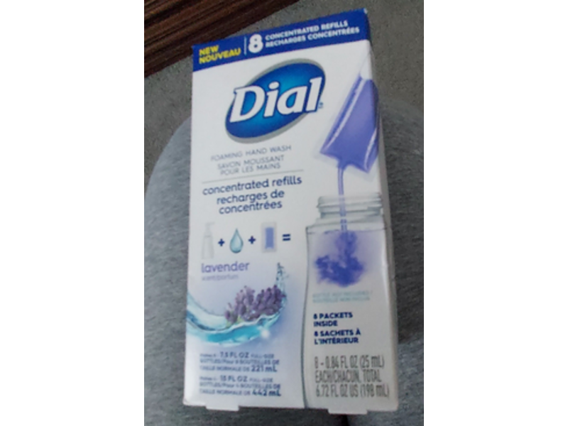 Dial Foaming Hand Wash, Lavender, 0.84 fl oz/25 mL, Pack Of 8