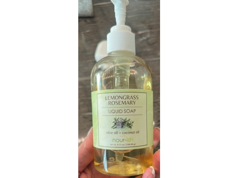 Nourish Lemongrass Rosemary Liquid Soap, Olive Oil + Coconut Oil, 8.75 oz/248.06 g