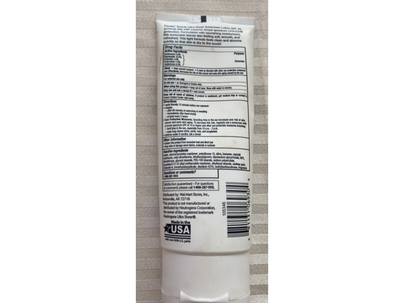 Equate Beauty Ultra Sheer Sunscreen Lotion, SPF 70, 3 fl oz/89 mL