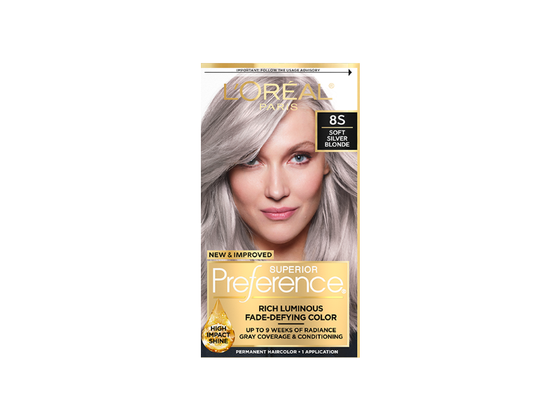 L'Oreal Paris Superior Preference Permanent Hair Color, 8S Soft Silver Blonde, 1 Application