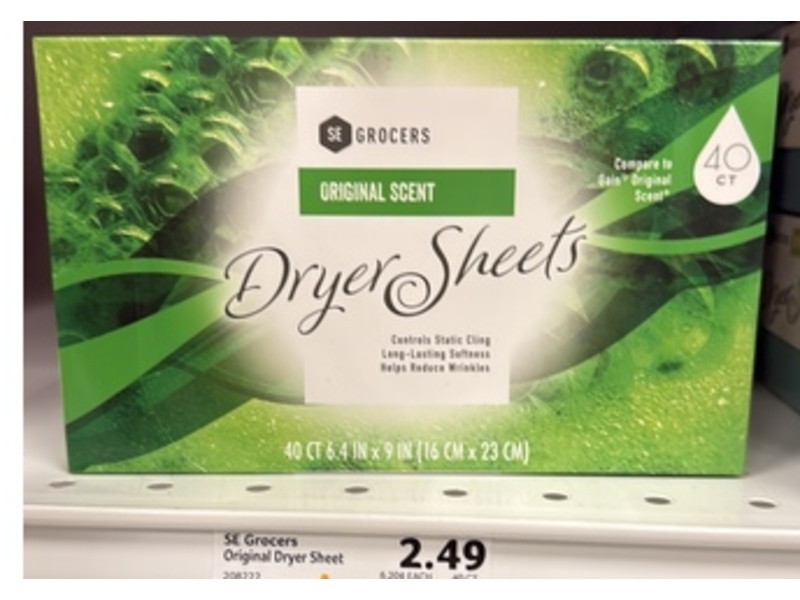Se Grocers Dryer Sheets, Original Scent, 40 Count