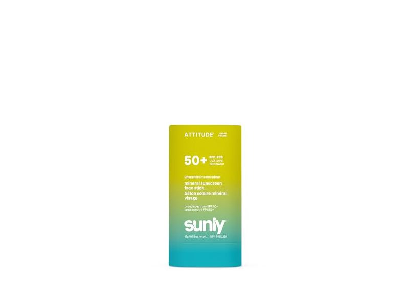 Attitude Mineral Sunscreen Face Stick, SPF 50+, Unscented, 0.53 oz/15 g