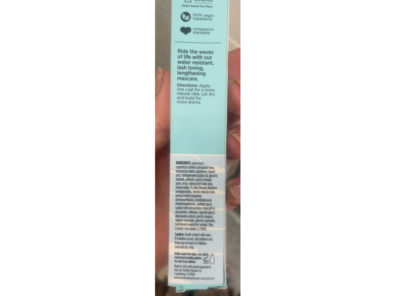 Pacifica Surf Lash Water Resistant + Beach Ready Mascara, Black, 0.24 o4/7g