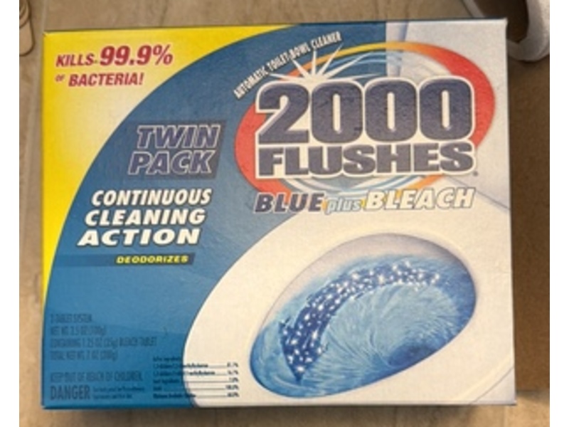 2000 Flushes Blue Plus Bleach Automatic Toilet Bowl Cleaner, 3.5 oz/100 g, Pack Of 2