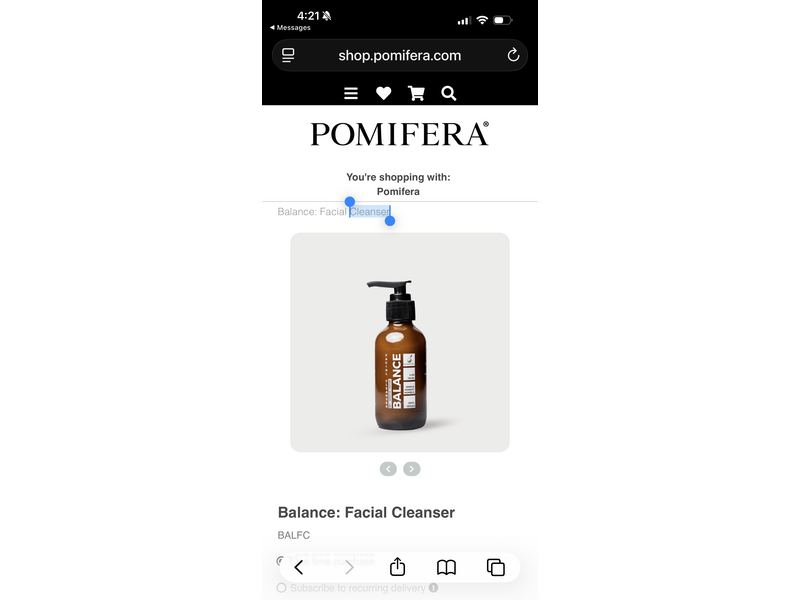 Pomifera Balance Facial Cleanser, Dry/Sensitive/Mature, 4 oz/118 mL