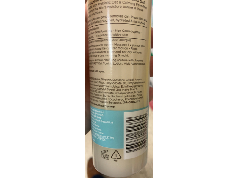 Aveeno Face Calm+Restore Nourishing Oat Cleanser, 200 mL