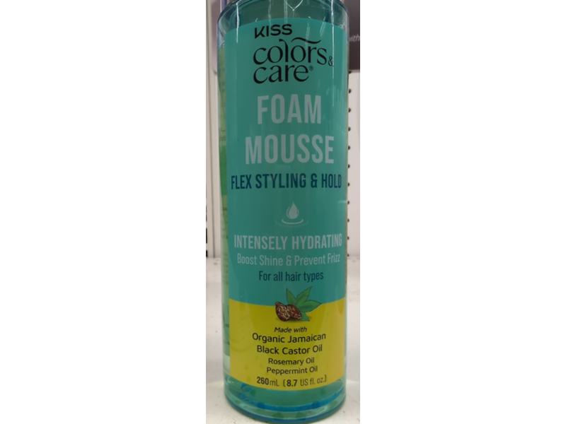 Kiss Colors & Care Flex Styling & Hold Foam Mousse, Organic Jamaican Black Castor Oil, 8.7 fl oz/260 mL