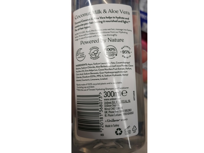 Timotei Hydrating Shampoo, Coconut Milk & Aloe Vera, 300 mL