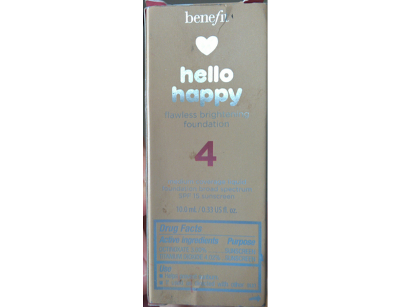Benefit Cosmetics Hello Happy Flawless Brightening Foundation, 4, SPF 15, 0.33 fl oz/10 mL