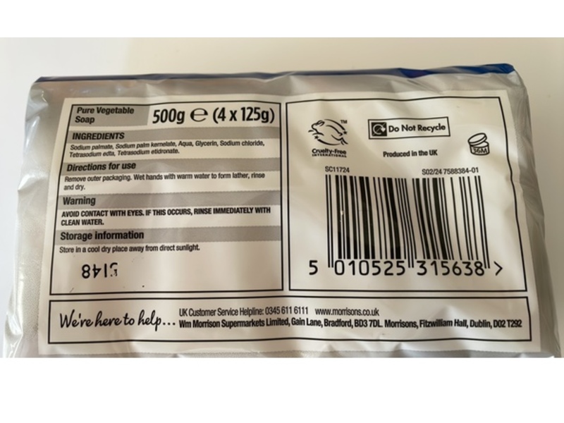 Morrisons Pure Soap Bars, 125 g, Pack Of 4