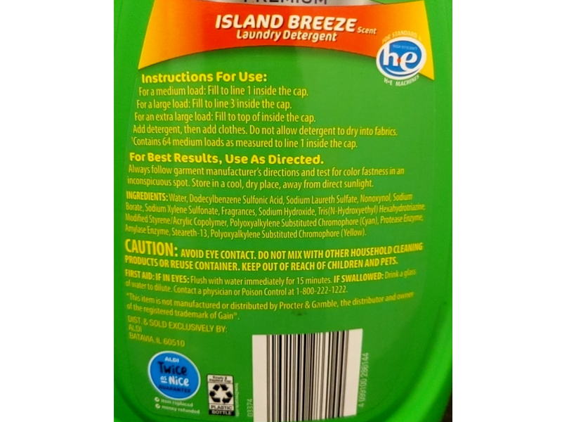 Tandil Premium Laundry Detergent, Island Breeze, 64 Loads, 100 fl oz/2.95 L