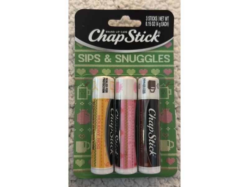 Chap Stick Sips & Snuggles Lip Balm, Holiday Nog, Pomegranate Spritz & Hot Chocolate, 0.15 oz/4 g, 3 Count