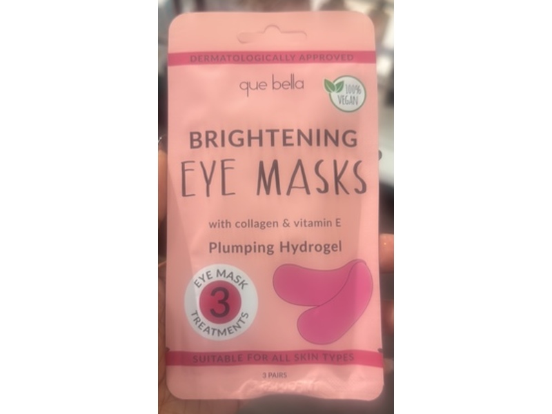 Que Bella Brightening Eye Masks, Collagen & Vitamin E, 3 Pairs