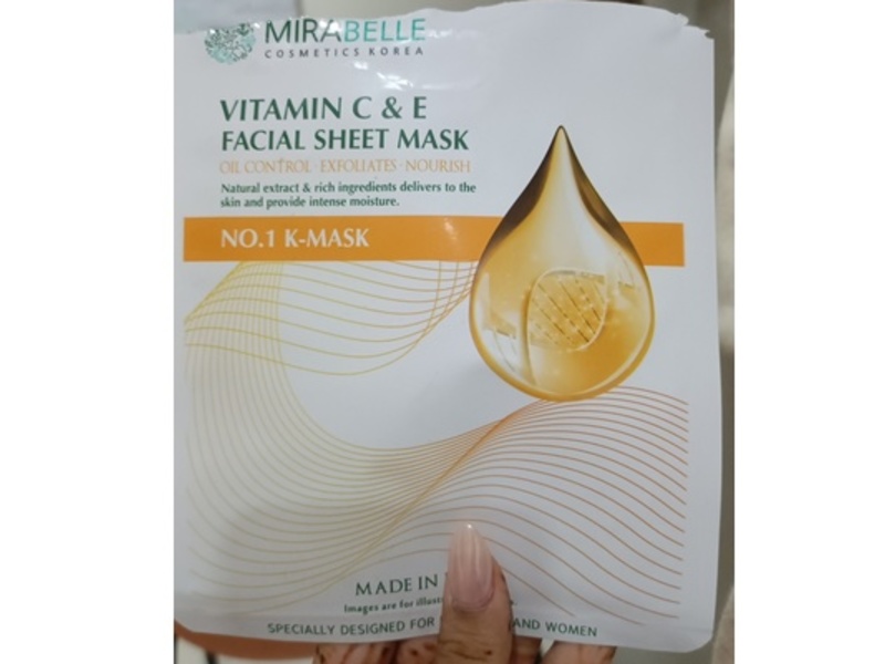 Mirabelle Cosmetics Facial Sheet Mask, Vitamin C & E, 1 Count