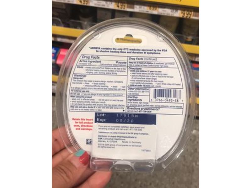 Abreva Cold Sore/Fever Blister Treatment, 0.14 oz/4 g, Pack Of 2