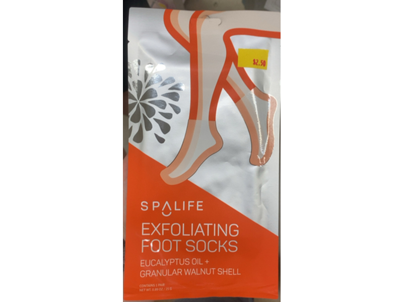 Spa Life Exfoliating Foot Socks, Eucalyptus Oil + Granular Walnut Shell,0.89 oz/25 g, Pack Of 8