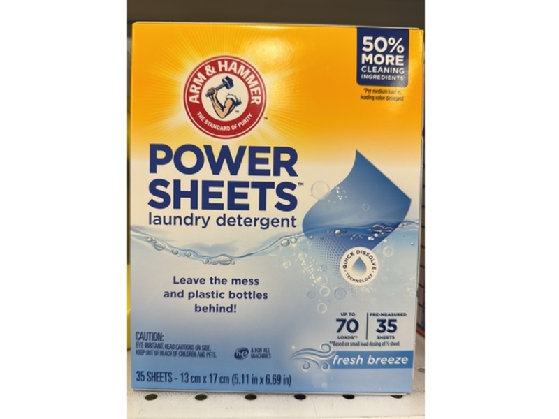 Arm & Hammer Power Sheets Laundry Detergent, Fresh Breeze, 70 Loads, 35 Count, Pack Of 3