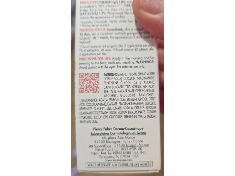 Avene Radiance Concentrated Serum, Vitamin Activ Cg, 1.0 fl oz/30 mL