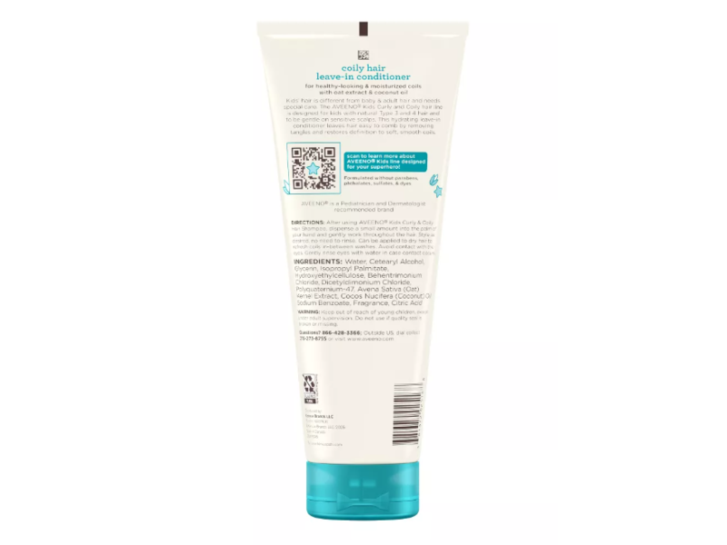 Aveeno Kids Coily Hair Leave-In Conditioner, Oat Extract & Coconut Oil, 8 fl oz/236 mL