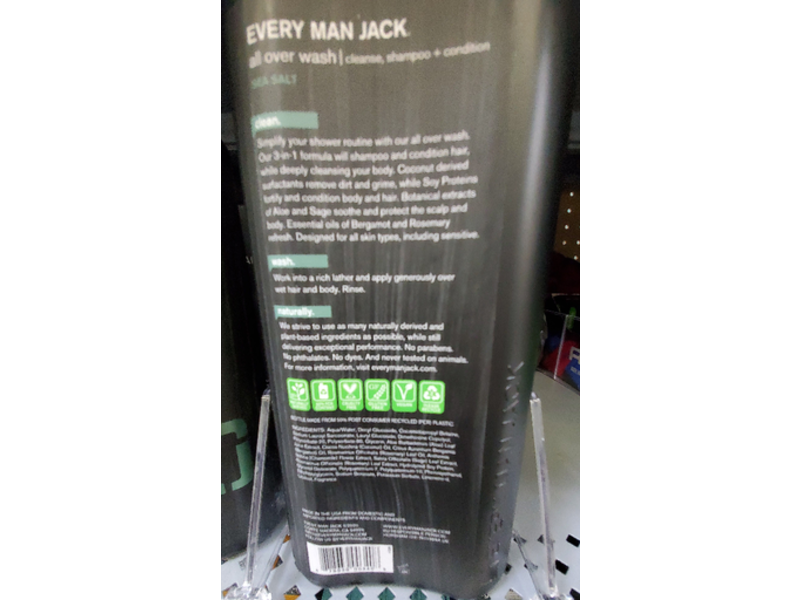 Every Man Jack 3-In-1 All Over Wash, Sea Salt, 32.0 fl oz/945 mL, Pack Of 2