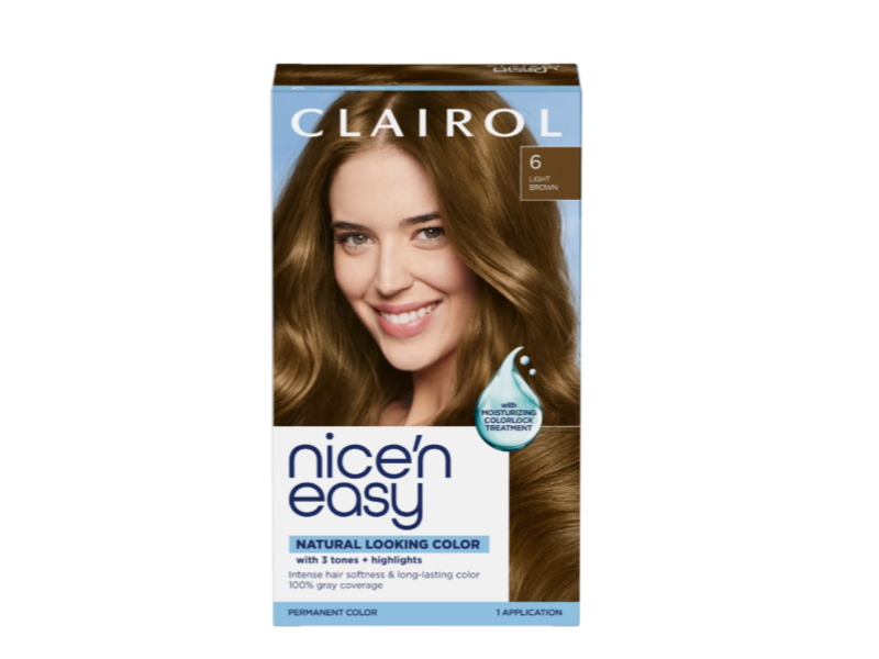 Clairol Nice'n Easy 3 Tones+Highlights Permanent Hair Color, 6 Light Brown, 1 Application