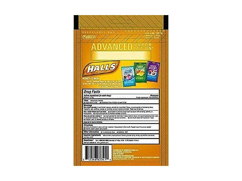 Halls Menthol - Cough Suppressant/Oral Anesthetic, Honey-Lemon, Drops, 40 ct.