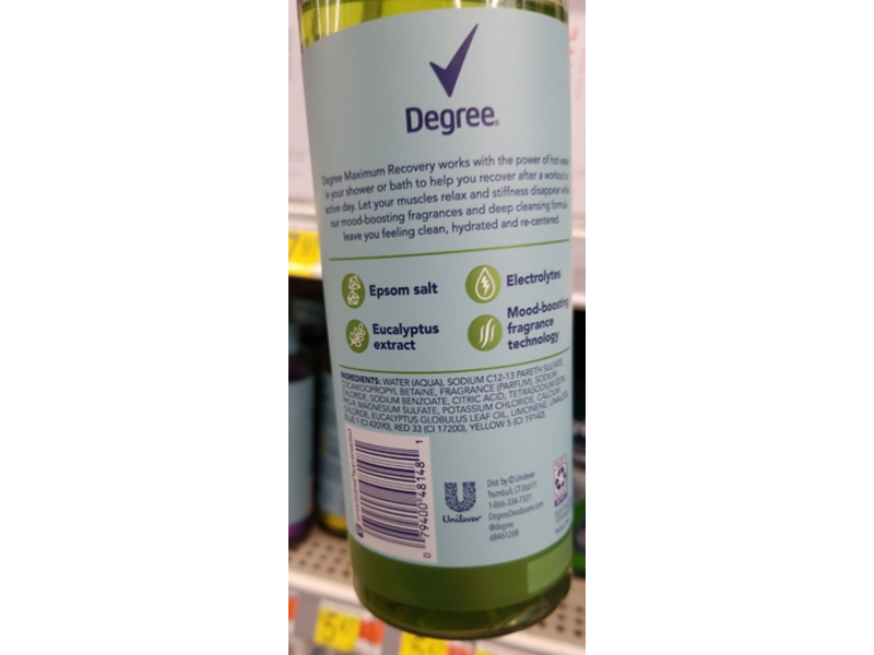 Degree Maximum Recovery Body Wash & Soak, Epsom Salt+ Eucalyptus Extract, 16 fl oz/473 mL