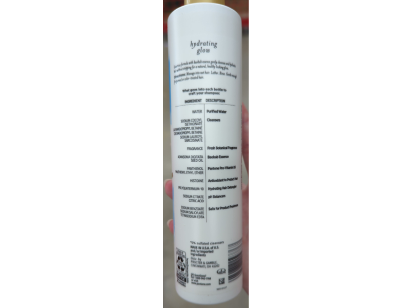 Pantene Pro - V Hydrating Glow Shampoo, Baobab Essence, 9.6 fl oz/285 mL