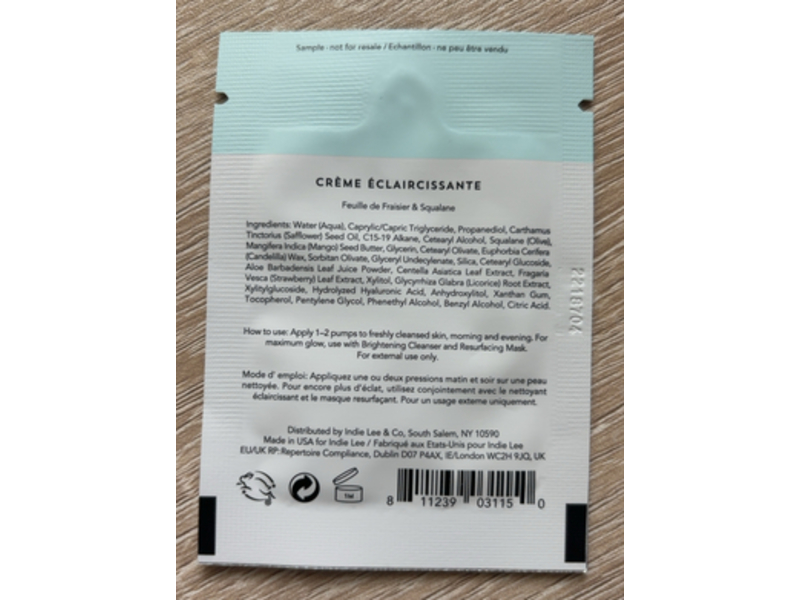 Indie Lee Brightening Cream, Strawberry Leaf & Squalane, 0.1 fl oz/3.0 mL