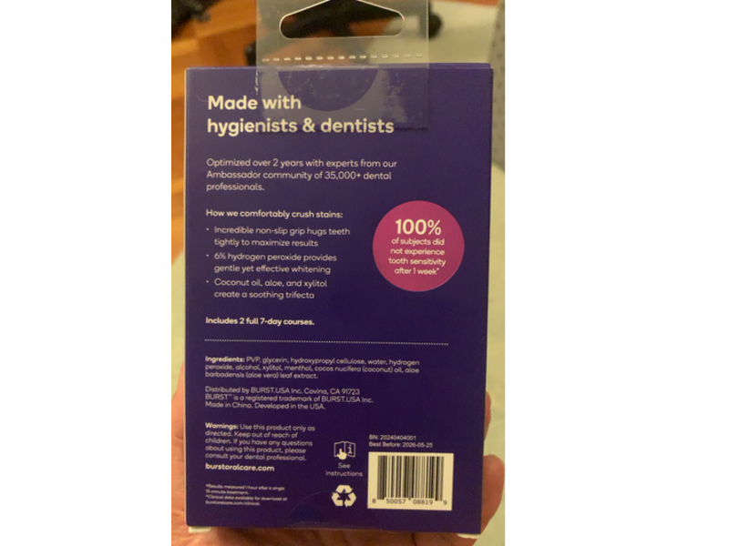 Burst Non-Slip Whitening Strips, Fresh Mint, 28 Count