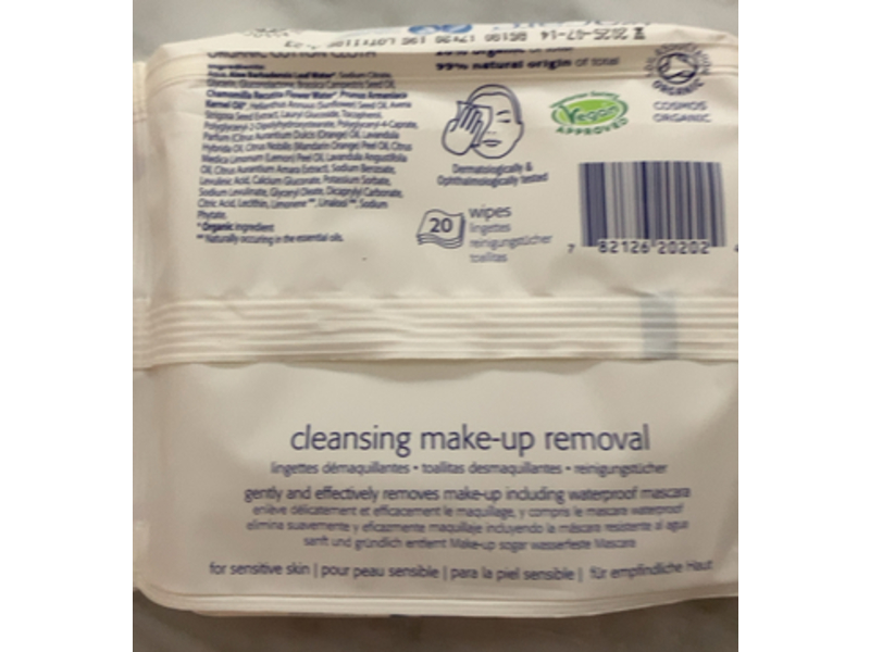 Natracare Cleansing Make Up Removal Wipes, Sensitive Skin, 20 Count