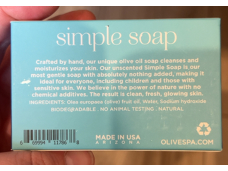 Olive Spa Simple Olive Oil Soap, Unscented, 4 oz
