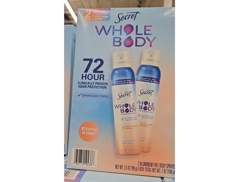 Secret Whole Body Deodorant, Peach & Vanilla, 3.5 oz/99 g, Pack Of 2
